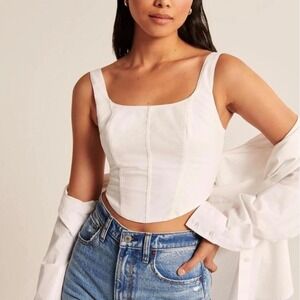 White Corset Crop Top Sz M Front Hook & Eye Closure Indie Sleeze Coquette Cutie